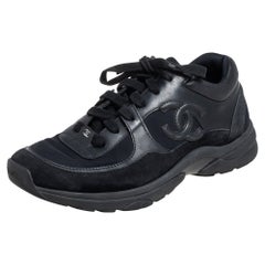 Chanel Black Leather and Fabric Low Top Sneakers Size 39