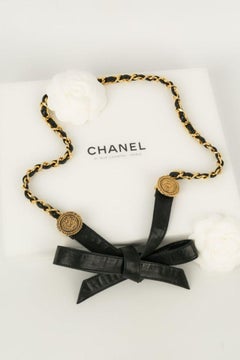 Chanel Black Leather and Gold Metal Belt, Size 75