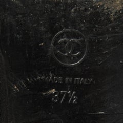 Chanel Black Leather and Grosgrain Mid Calf Boots Size 37.5