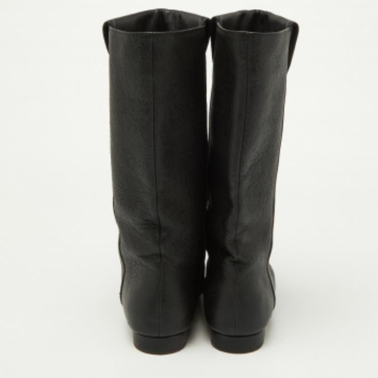 Chanel - Bottes mi-mollets en cuir noir et gros grain - Taille 37,5 Pour femmes en vente