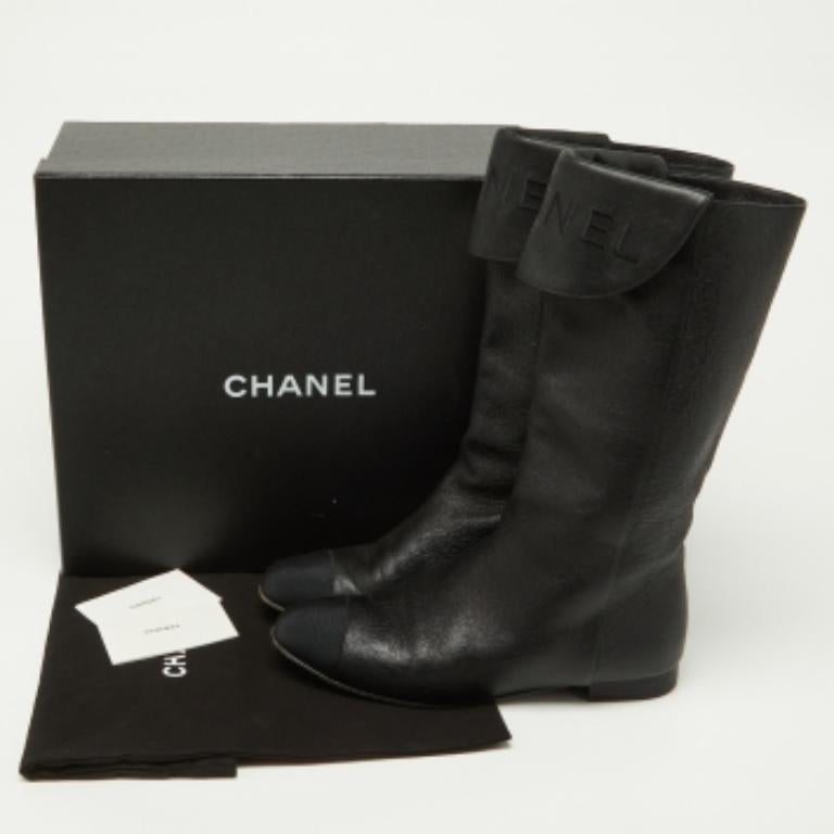 Chanel - Bottes mi-mollets en cuir noir et gros grain - Taille 37,5 en vente 3