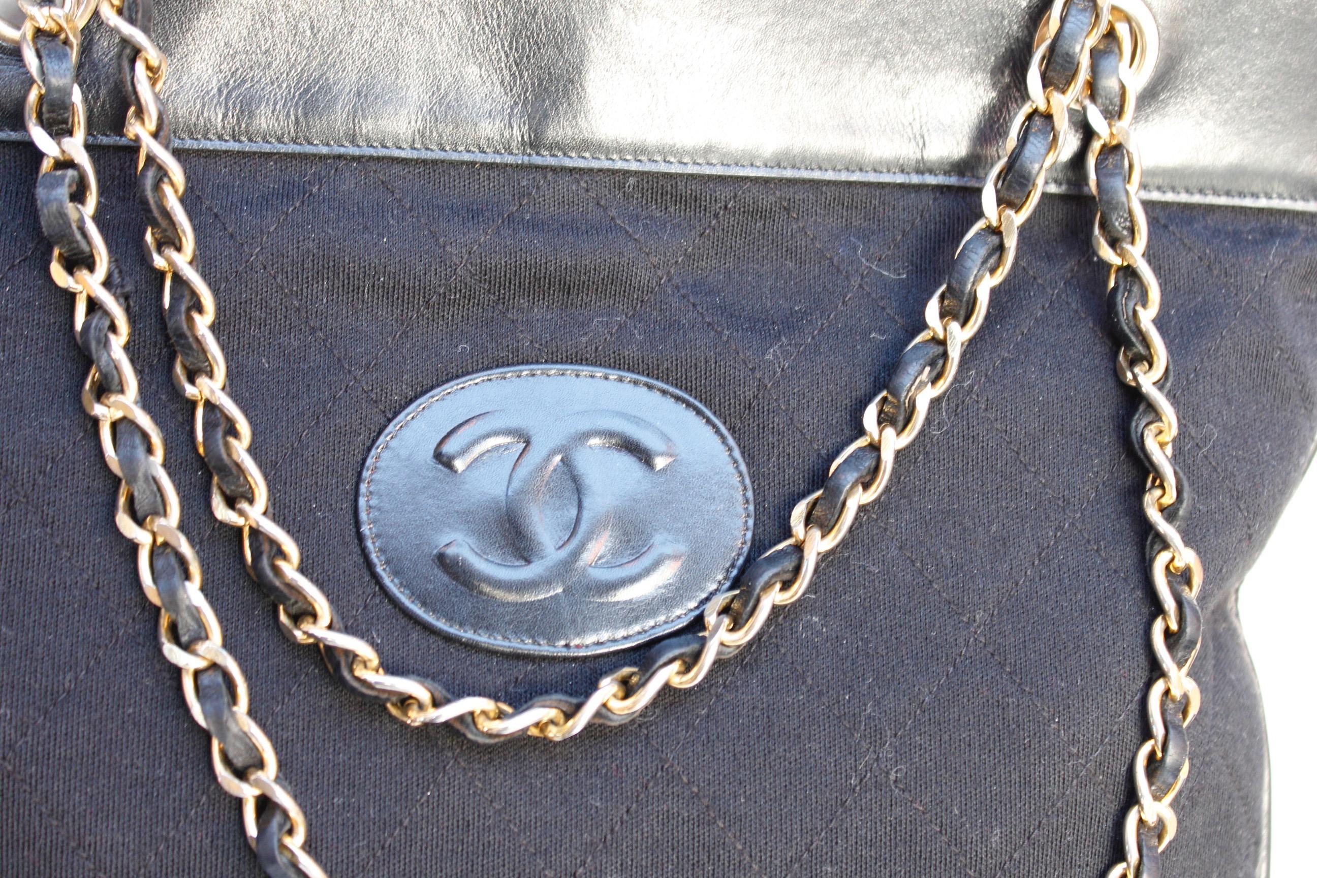 Chanel black leather and jersey bag with chain handles, 1970’s 1