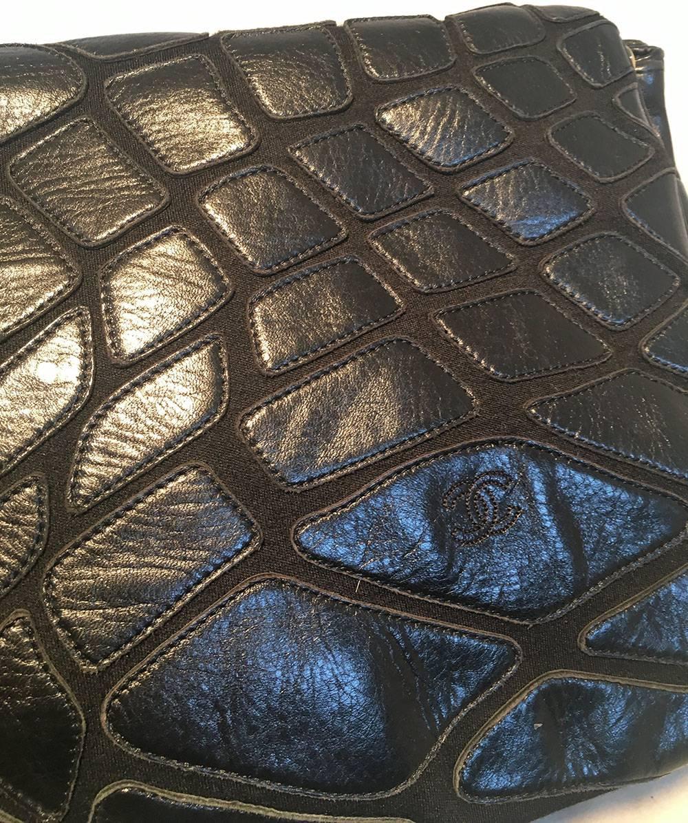 Chanel Black Leather and Knit Patchwork Classic Flap Messenger Shoulder Bag 2