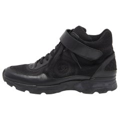 Chanel Black Leather and Mesh CC High Top Sneakers Size 39