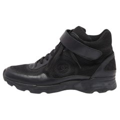 Chanel Black Leather and Mesh CC High Top Sneakers Size 39