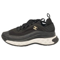 Chanel Black Leather and Neoprene CC Low Top Sneakers Size 39