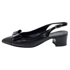 Chanel Black Leather and Patent Bow Slingback Pumps Size 36