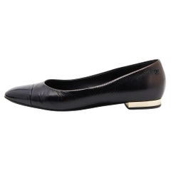 Chanel Black Leather and Patent Cap Toe CC Ballet Flats Size 39