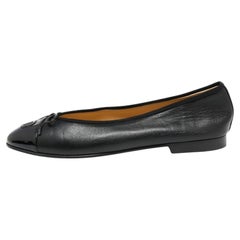 Chanel Black Leather and Patent CC Cap-Toe Bow Ballet Flats Size 40