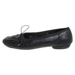 Chanel Black Leather and Patent Leather CC Cambon Ballet Flats Size 39.5