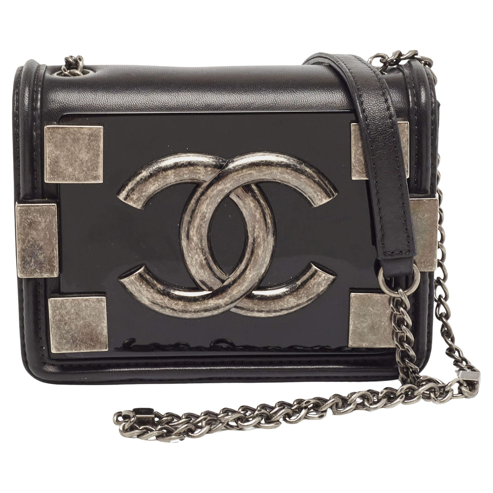 Chanel Black Leather and Plexiglass Mini Brick Flap Crossbody Bag For Sale