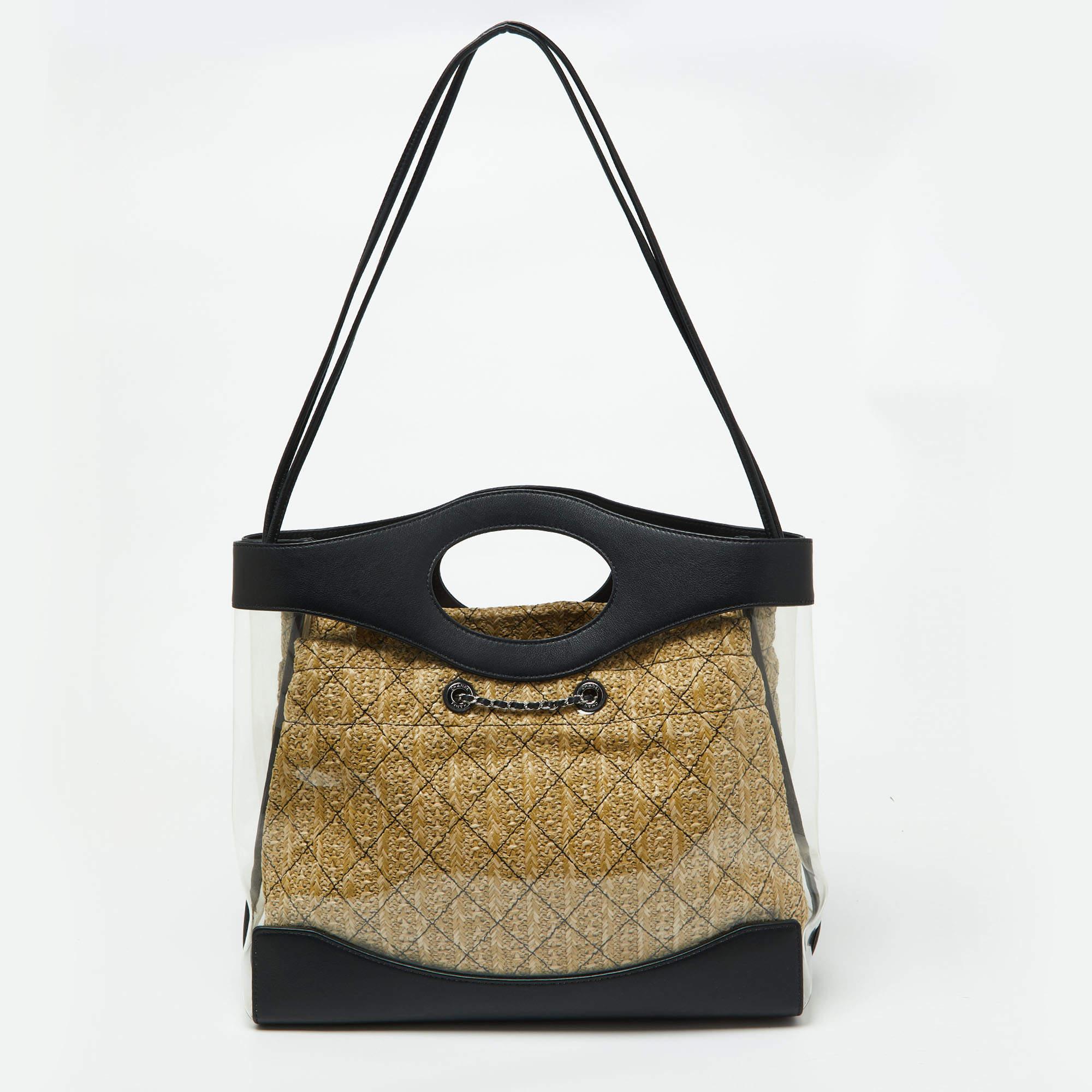 Women's Chanel Black Leather and PVC 31 Shopping Bag For Sale