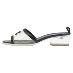 Chanel Schwarz Leder und PVC CC Block Heel Slide Sandalen Größe 40