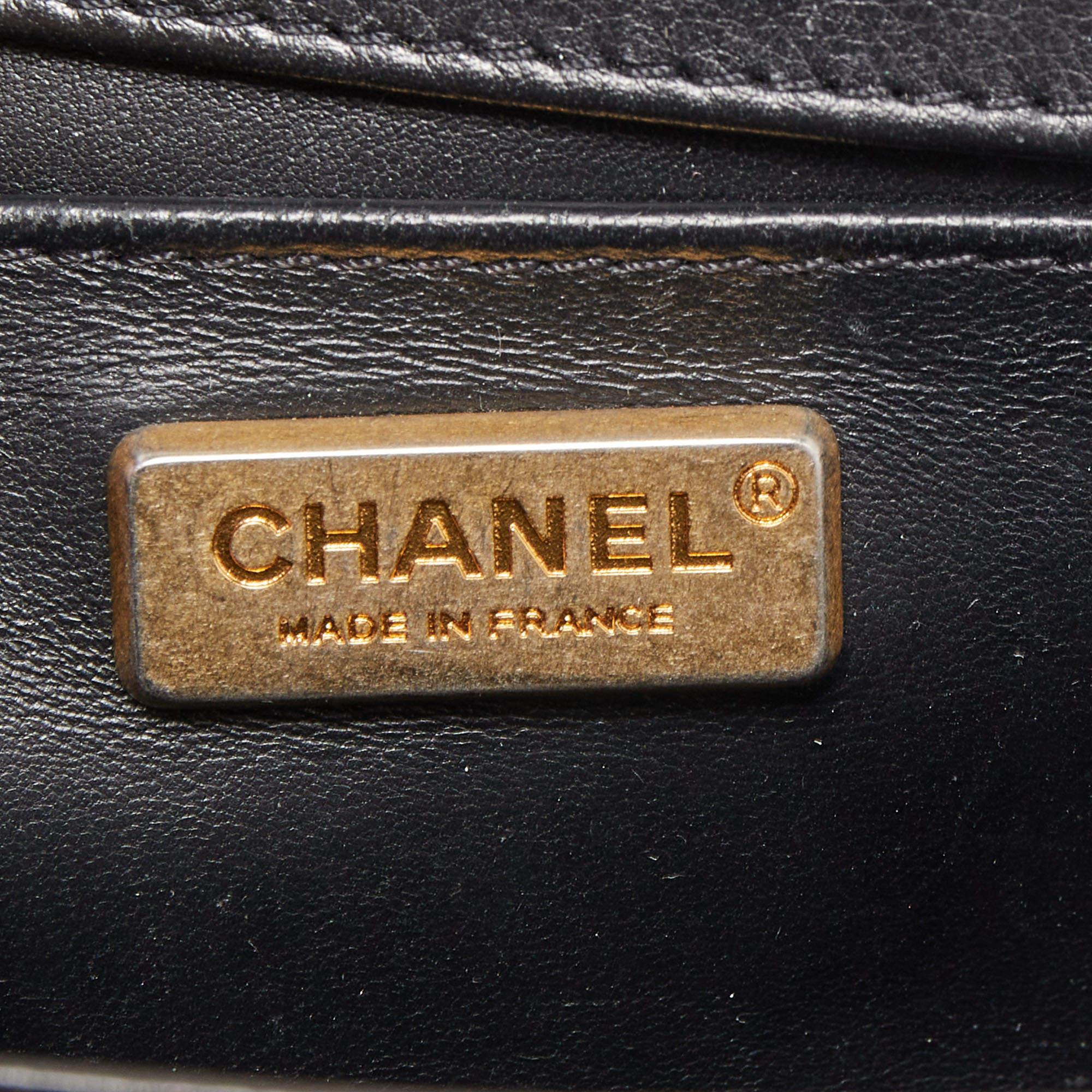 Chanel Black Leather and Rabbit Fur Small Boy Flap Bag 3