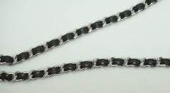 Chanel Black Leather and Silver Chain Link Belt - 90A
