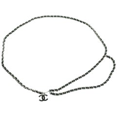 Chanel Black Leather and Silver Chain Link Belt - 90A