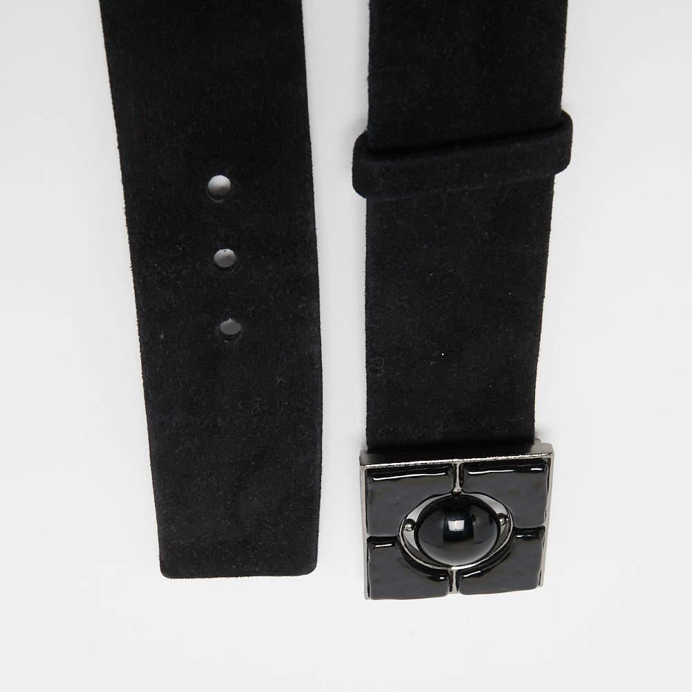 Women's Chanel Black Leather and Suede Square Buckle Belt 105CM For Sale