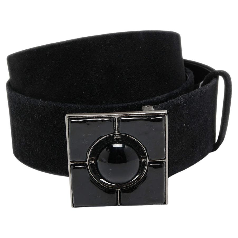 Chanel Black Leather and Suede Square Buckle Belt 105CM For Sale