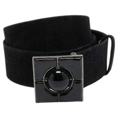 Used Chanel Black Leather and Suede Square Buckle Belt 105CM