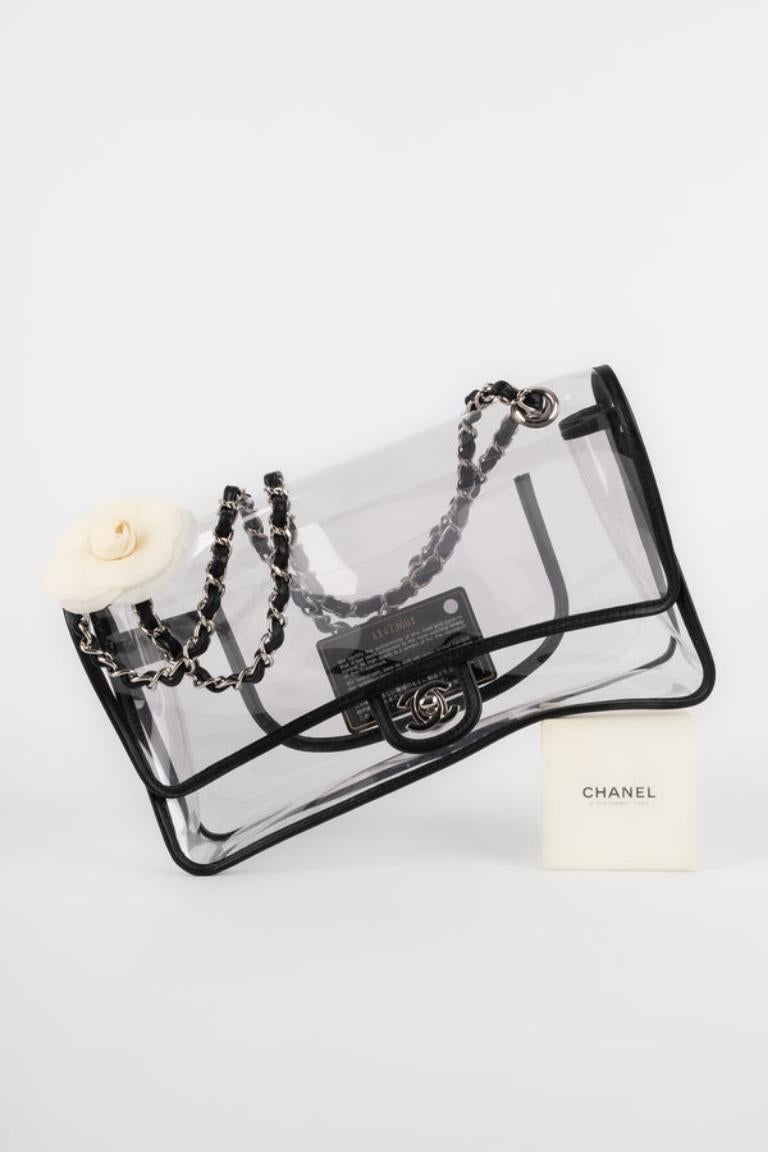 Chanel Timeless Tasche aus schwarzem Leder und transparentem PVC Frühjahr 2007 im Angebot 8