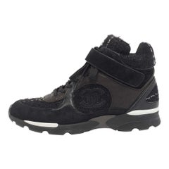 Chanel Black Leather and Tweed CC High Top Sneakers Size 40
