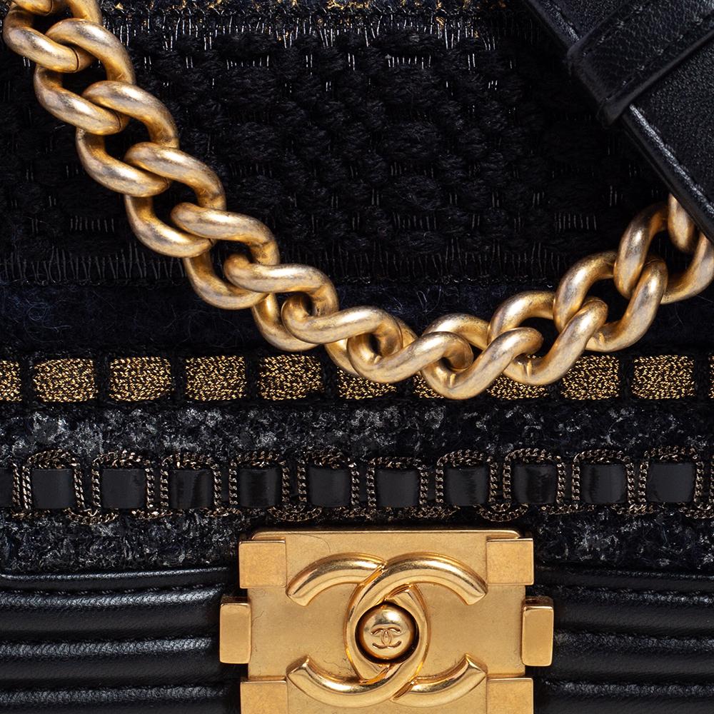 Chanel Black Leather and Tweed Mini Boy Bag 1