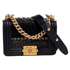 Chanel Black Leather and Tweed Mini Boy Bag