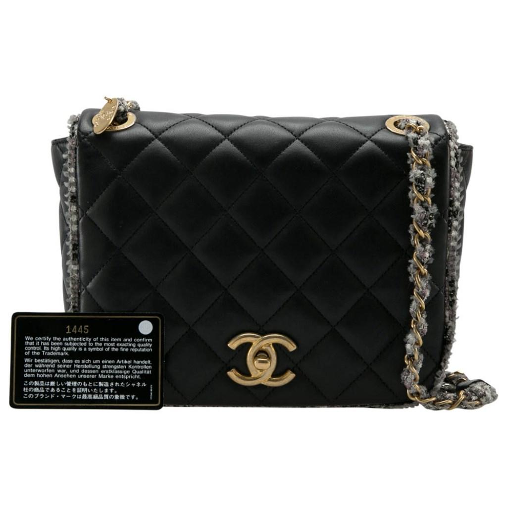 Chanel Black Leather and Tweed Trim CC Turnlock Flap Bag 6