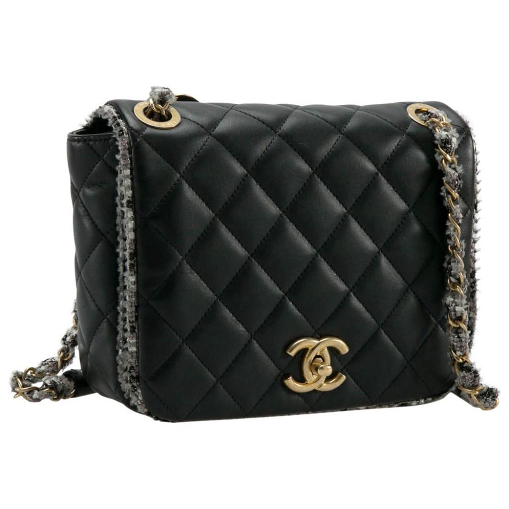 Women's Chanel Black Leather and Tweed Trim CC Turnlock Flap Bag