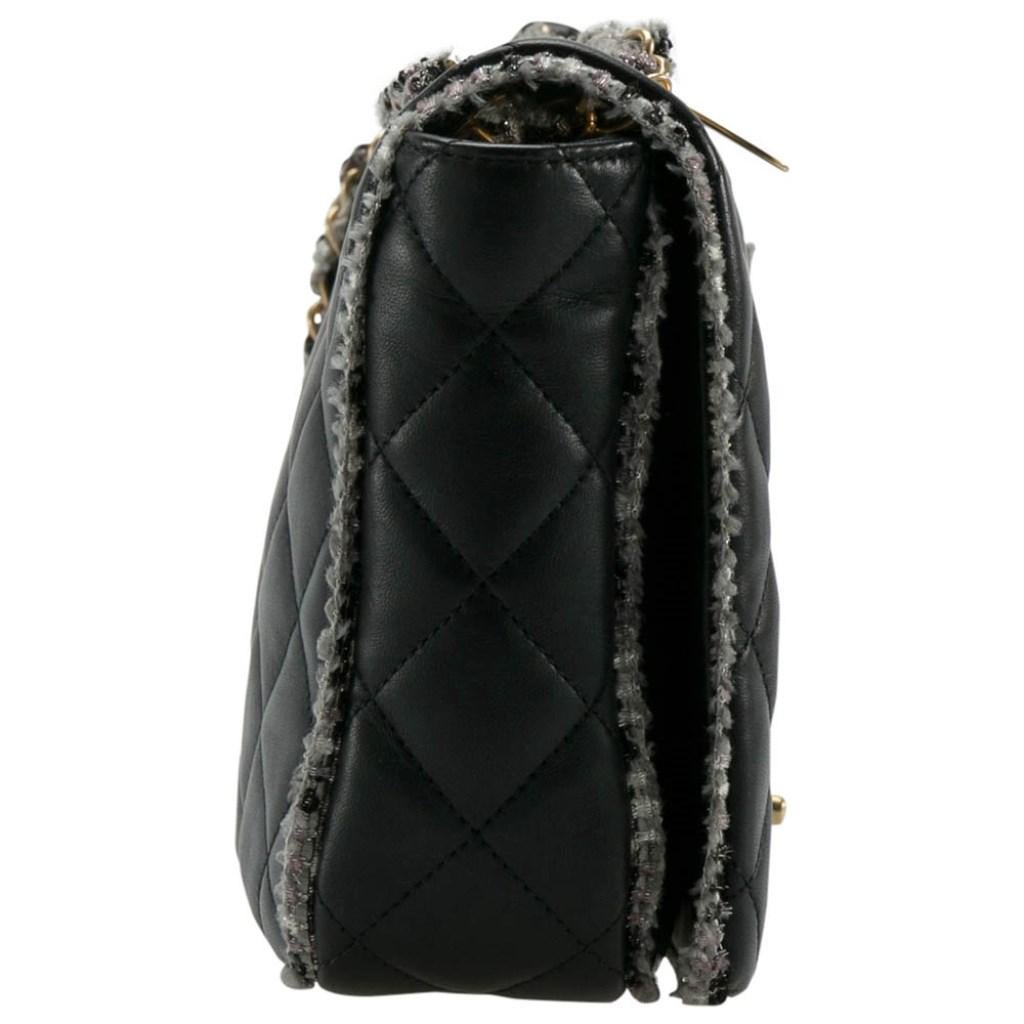 Chanel Black Leather and Tweed Trim CC Turnlock Flap Bag 1