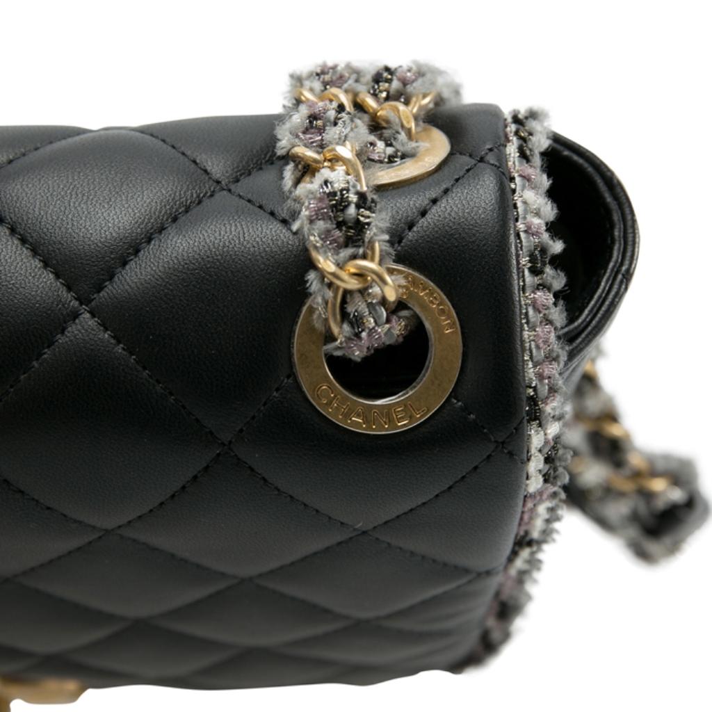 Chanel Black Leather and Tweed Trim CC Turnlock Flap Bag 2