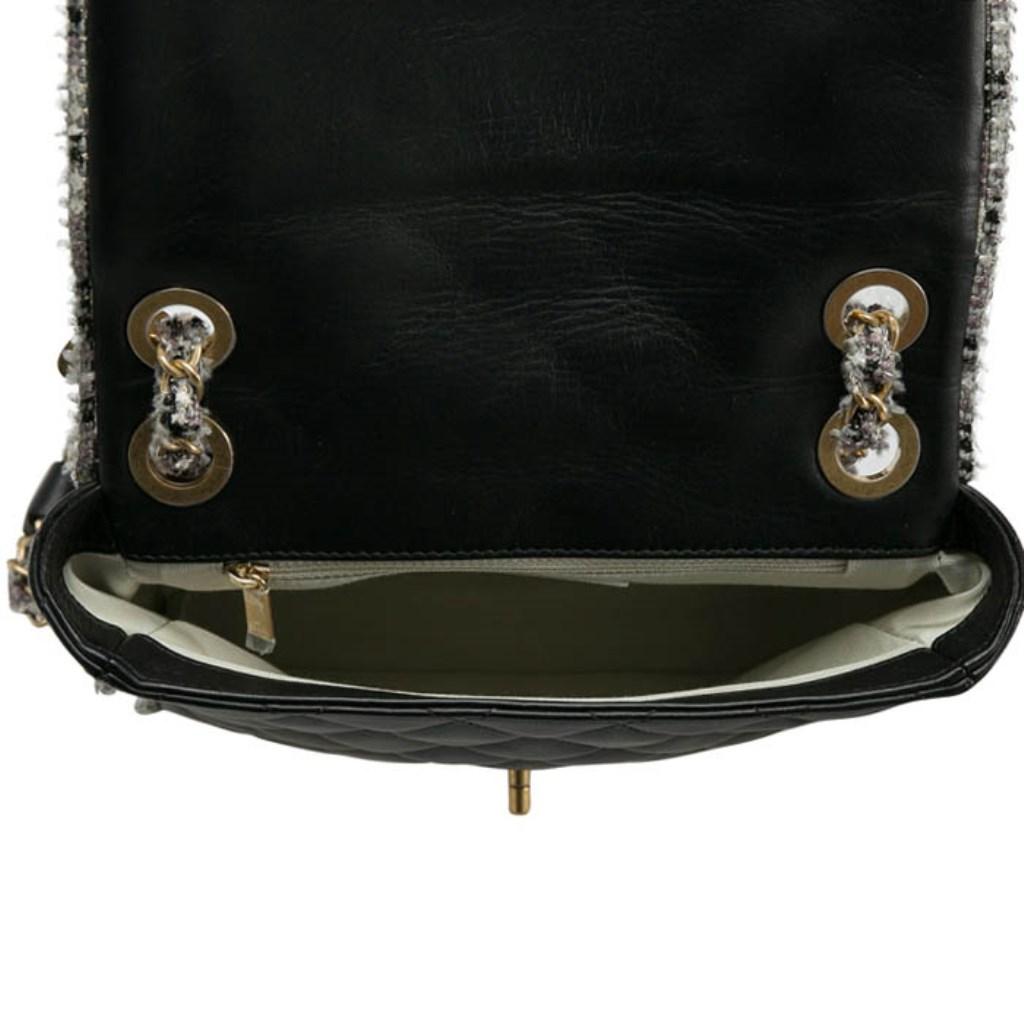 Chanel Black Leather and Tweed Trim CC Turnlock Flap Bag 3