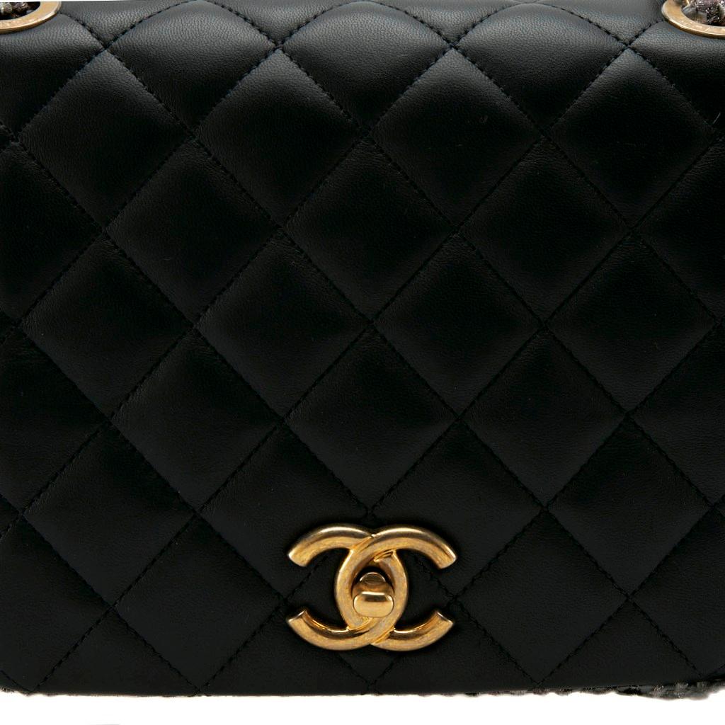 Chanel Black Leather and Tweed Trim CC Turnlock Flap Bag 5