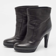 Chanel Black Leather Ankle Boots Size 36.5