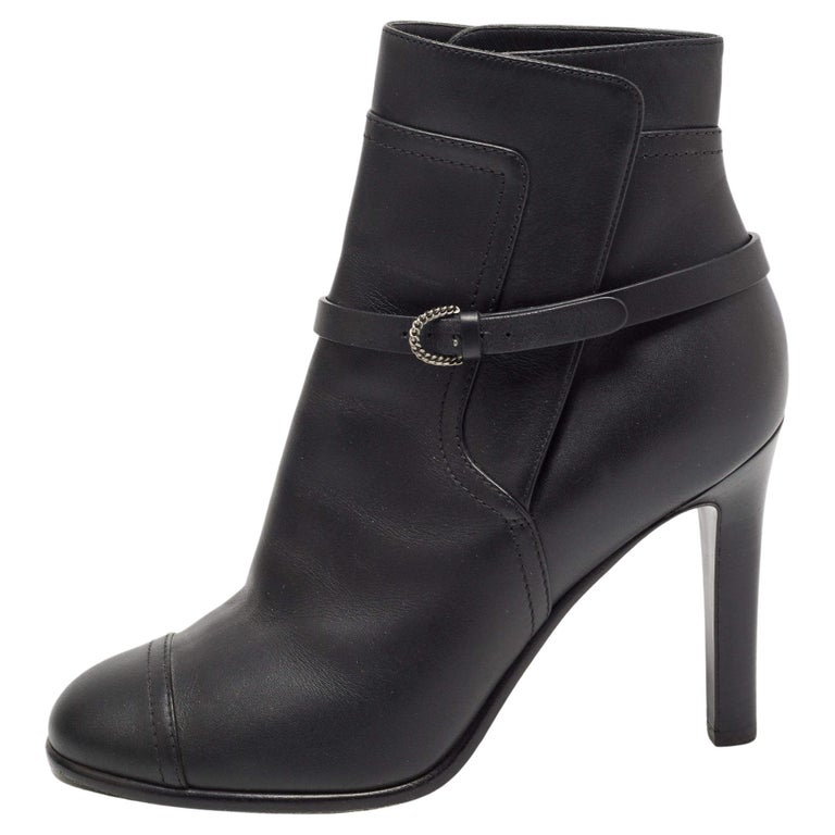 Chanel Black Leather Ankle Boots Size 37.5 For Sale at 1stDibs