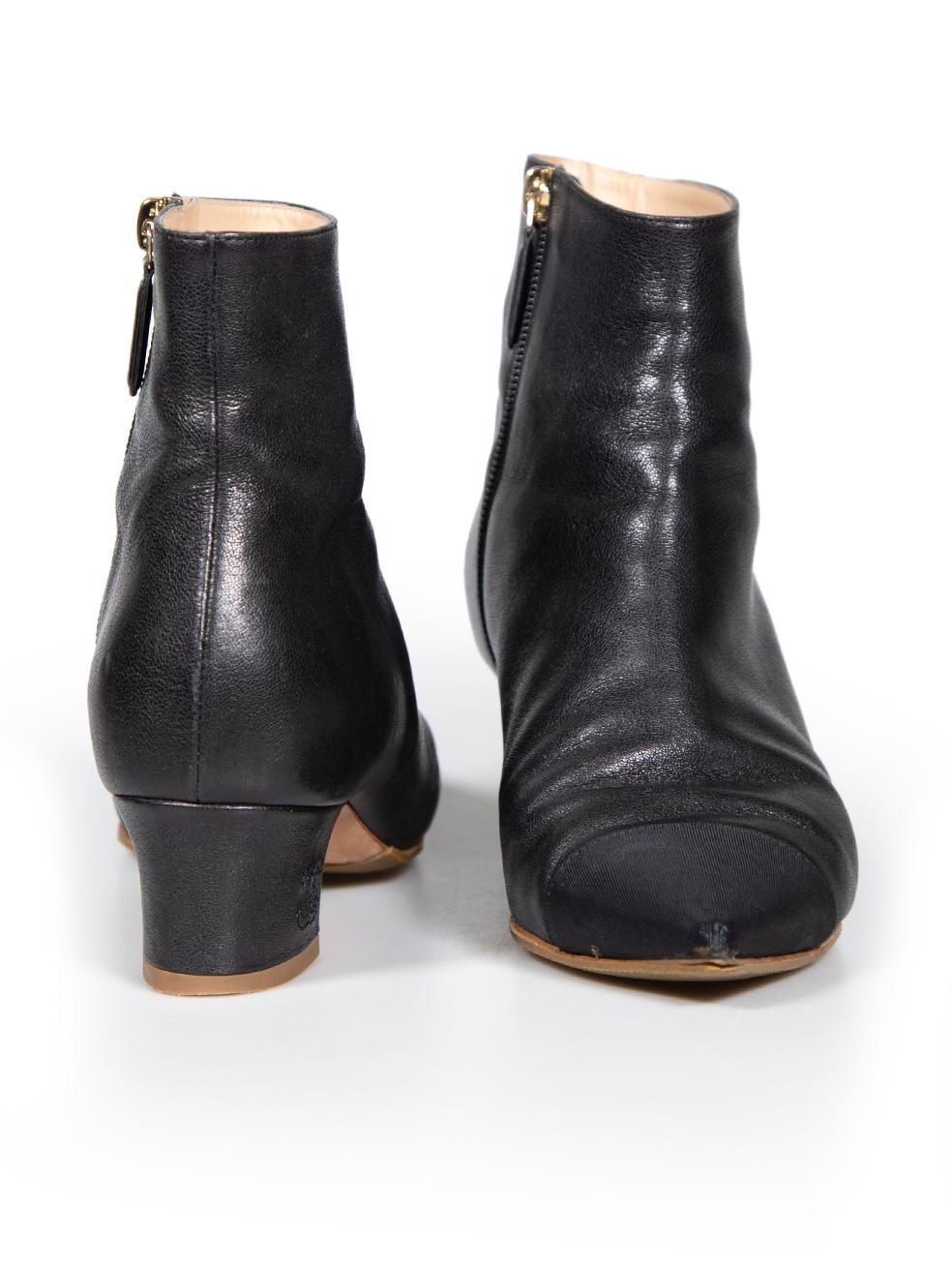 Chanel Black Leather Ankle Point Toe Boots Size IT 37.5 In Good Condition For Sale In London, GB