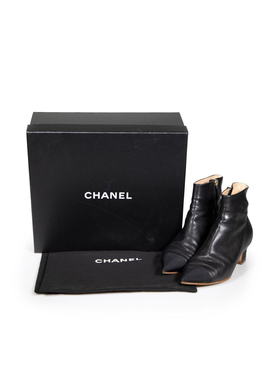 Chanel Black Leather Ankle Point Toe Boots Size IT 37.5 For Sale 4