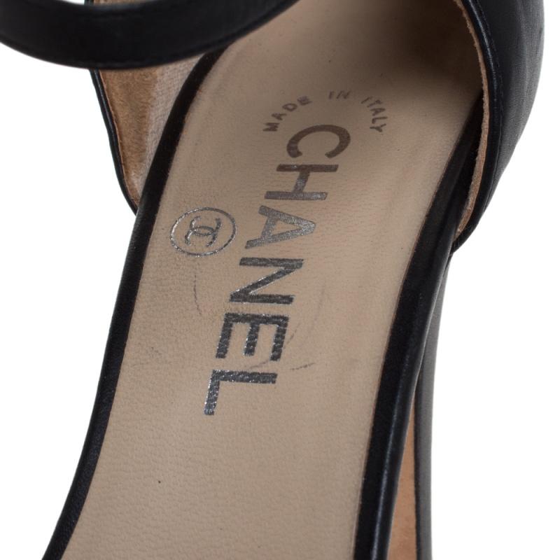 Women's Chanel Black Leather Ankle Strap Chain Sandals Size 39.5