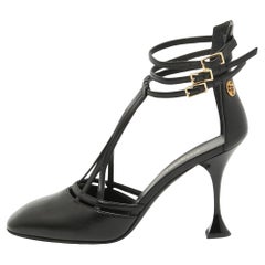 Chanel Black Leather Ankle Strap Pumps Size 40