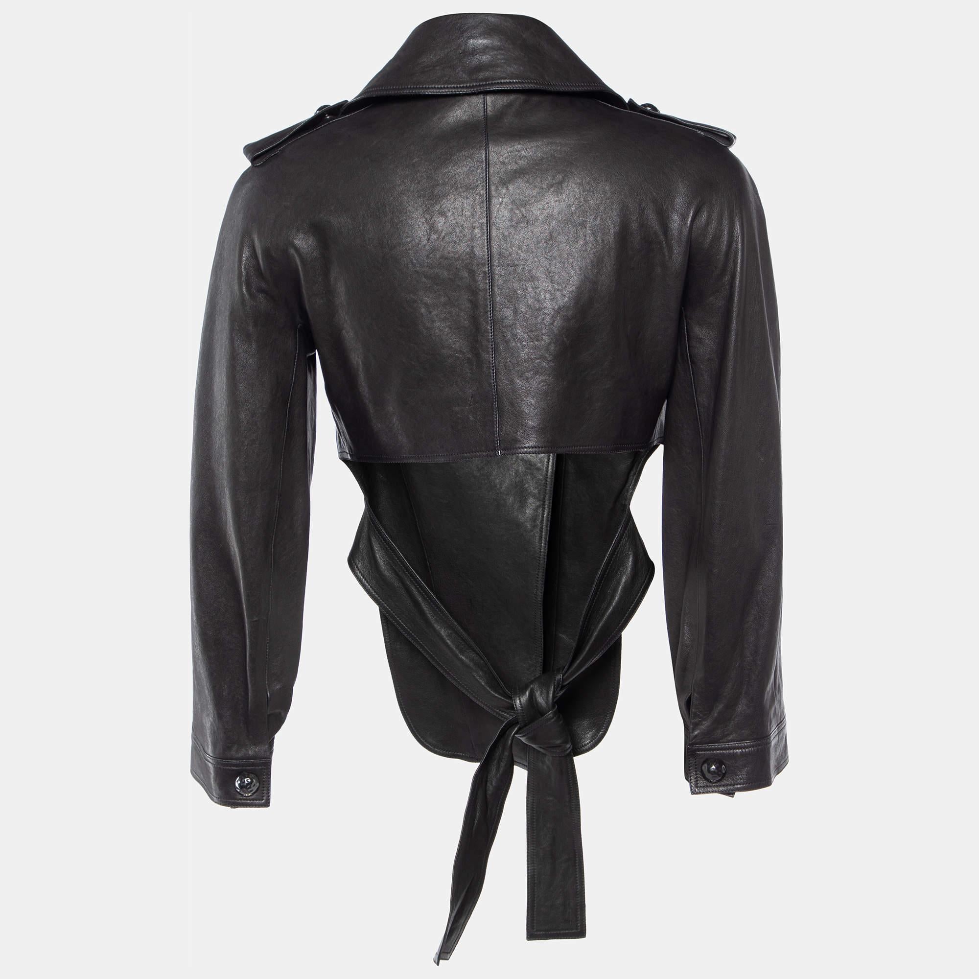 Chanel Black Leather Asymmetric Cropped Jacket S In Good Condition In Dubai, Al Qouz 2