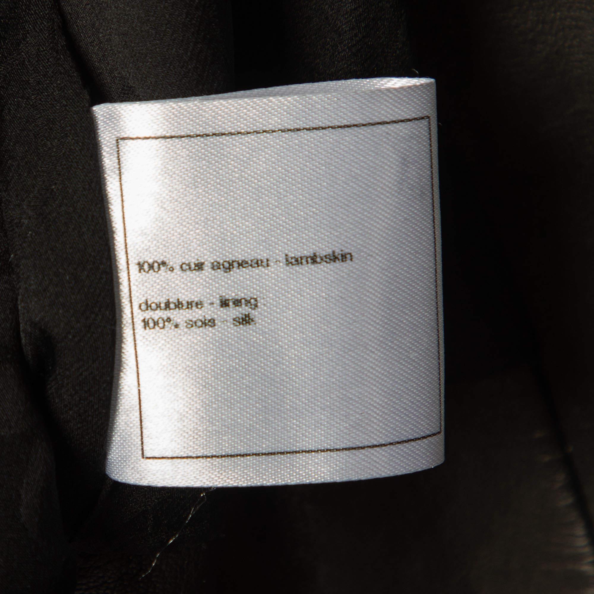 Women's Chanel Black Leather Asymmetric Cropped Jacket S