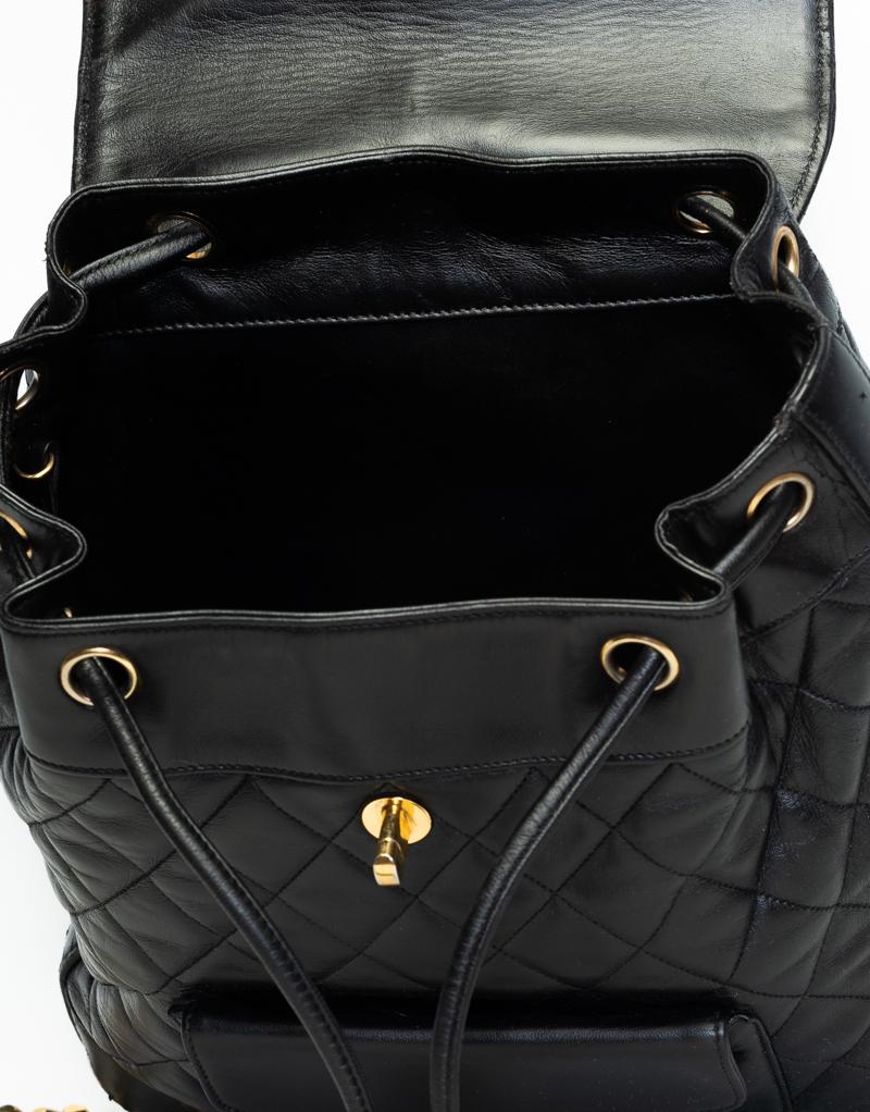 Chanel Vintage Black Lambskin Quilted Jumbo Backpack In Good Condition In Montreal, Quebec