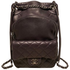 Used Chanel Black Leather Drawstring Backpack
