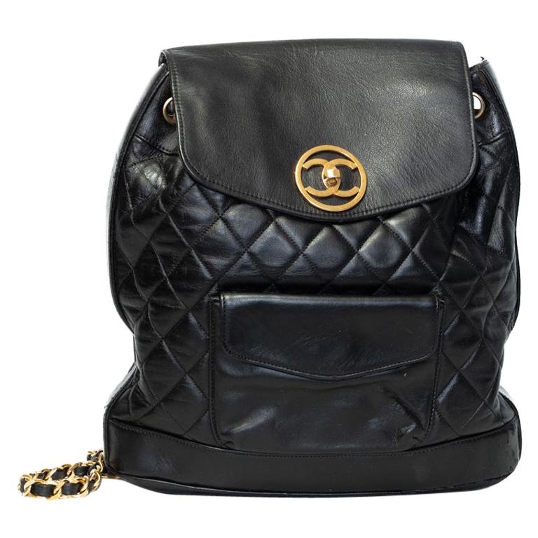 Chanel Vintage Black Lambskin Quilted Jumbo Backpack