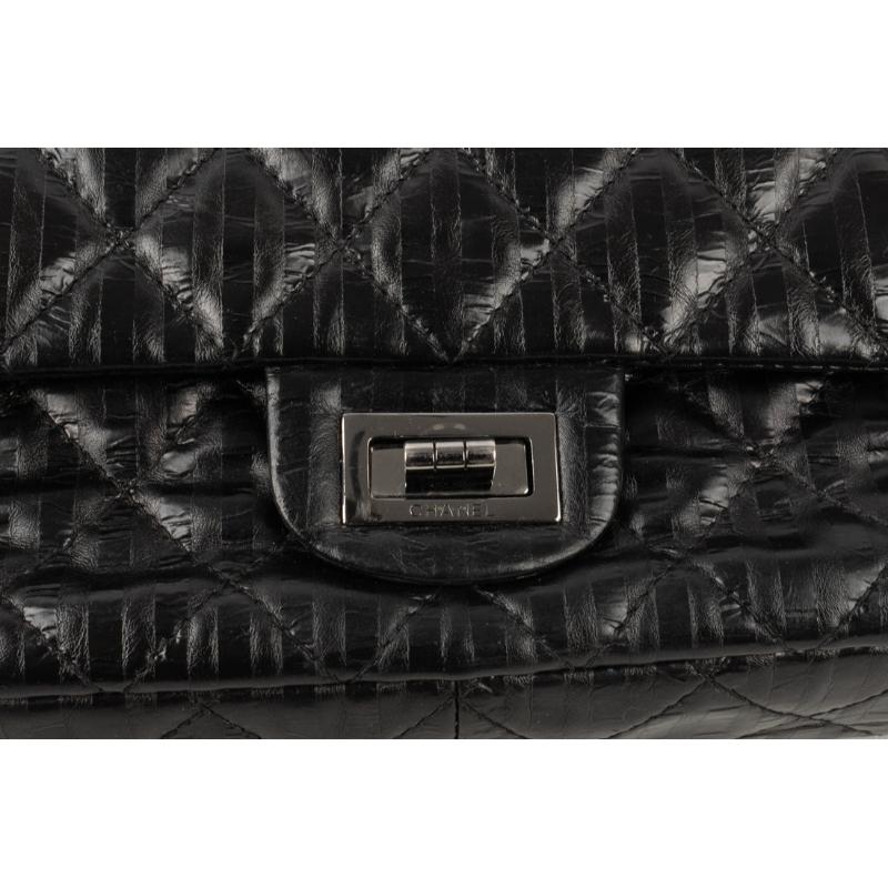 Sac en cuir noir avec éléments en métal argenté de Chanel, 2008/2009 en vente 3