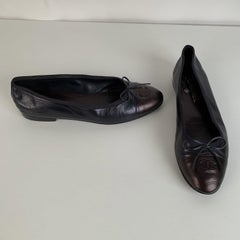 Chanel Black Leather Ballet Flat Ballerina Shoes Size 41