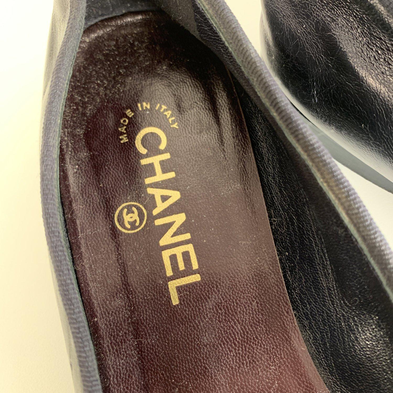 Chanel Black Leather Ballet Flat Ballerina Shoes Size 41 3