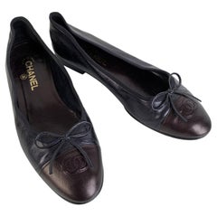 Chanel Black Leather Ballet Flat Ballerina Shoes Size 41