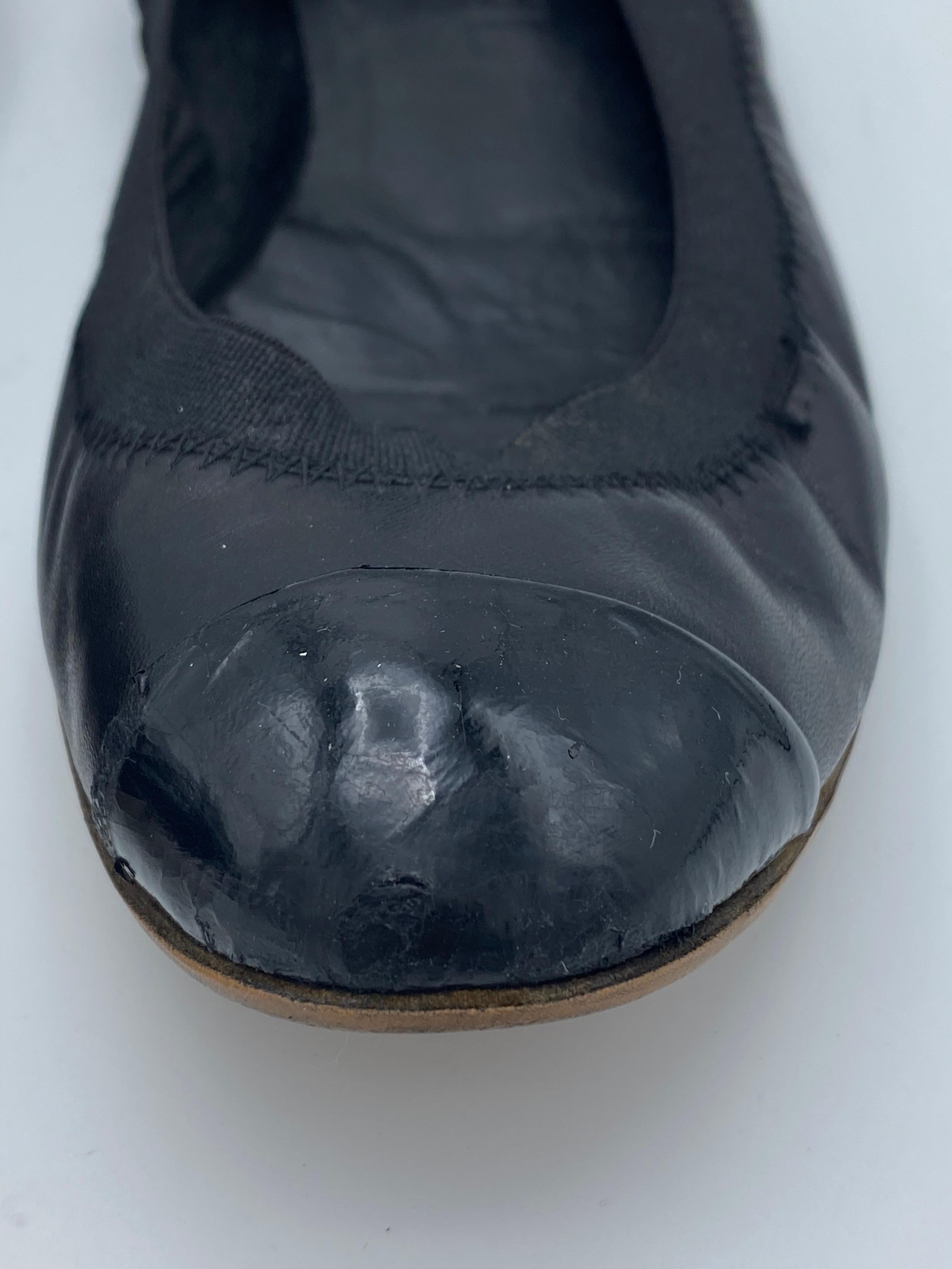 chanel black leather ballet flats
