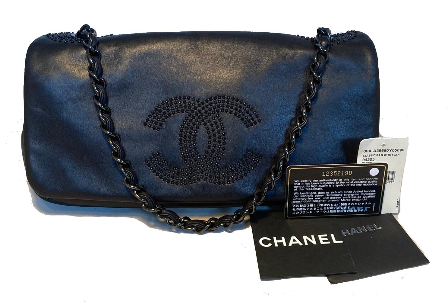 Chanel Black Leather Beaded CC Top Flap Classic Shoulder Bag 4